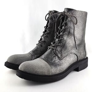 William Rast Silver Metallic Lace-Up Combat Boots